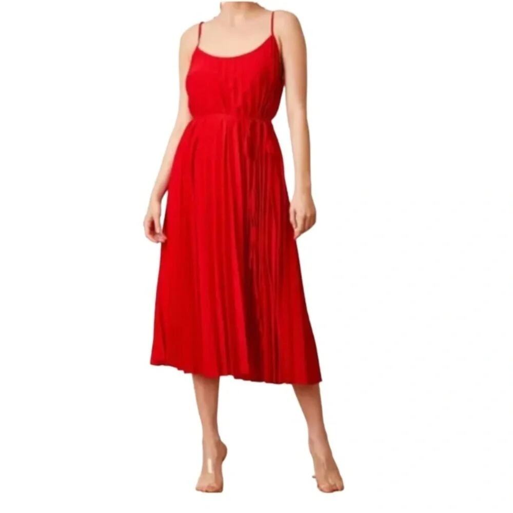 Sam Edelman Red Pleated Midi Dress Sleeveless Size M NWOT